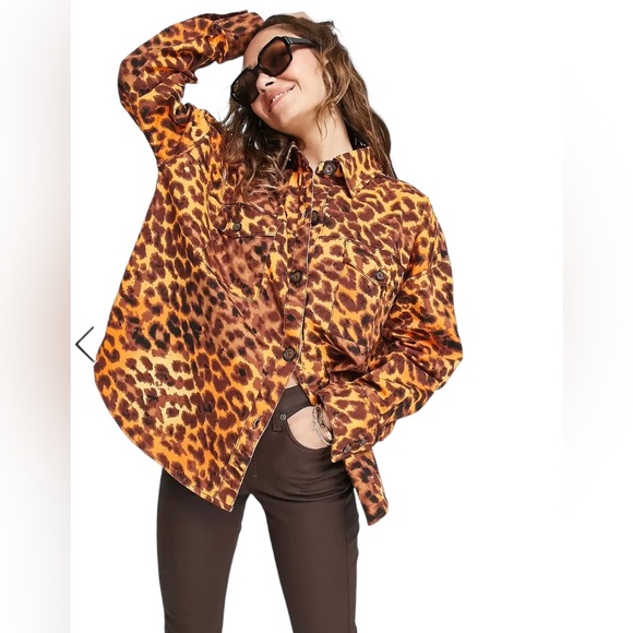 Native Youth Oversized Shacket in Bright Leopard Print, Sz L - Picture 1 of 11